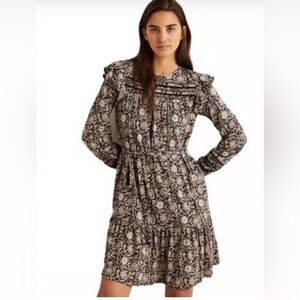 Boden Black and Light Pink Ruffle Floral Dress